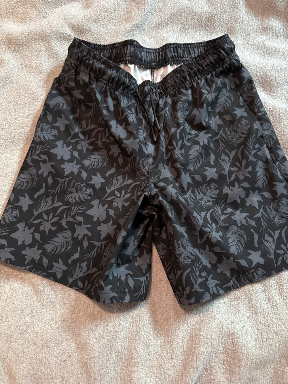 Kids Black Floral Swim Trunks